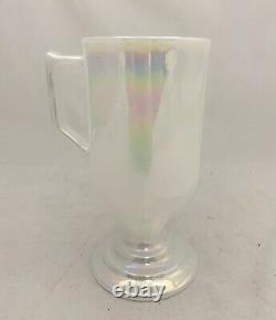 6 Federal Moonglow Iridescent Milk Glass Pedestal Footed Irish Coffee Cups Mugs