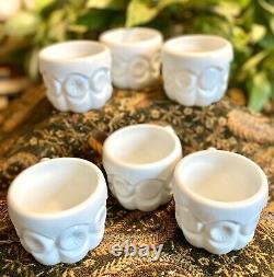 6 Tiffin-Franciscan Milk Opaque Glass Punch Cups Moon & Star Patterned RARE