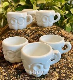 6 Tiffin-Franciscan Milk Opaque Glass Punch Cups Moon & Star Patterned RARE