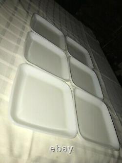 6 Vintage CORNING Dietary Products 96504-10 SQUARE MILK GLASS 6¾ Airplane Plate