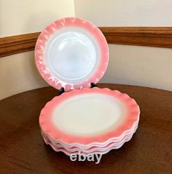 6 Vintage Hazel-Atlas Pink Crinoline Ripple Milk Glass Salad Dessert Plates