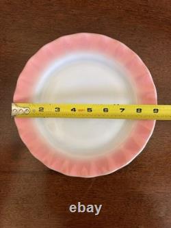6 Vintage Hazel-Atlas Pink Crinoline Ripple Milk Glass Salad Dessert Plates