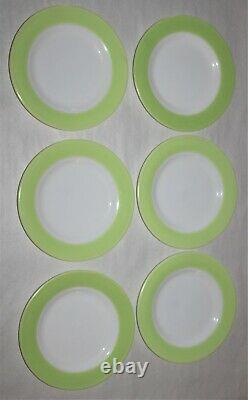 6 Vintage Pyrex Lime Green & White Milk Glass 8-1/4 Side Plate Gold Pyrex Seal