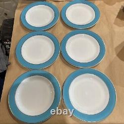 6 Vintage Pyrex Milk Glass Plates Turquoise Aqua Teal Blue Band Dinner 10