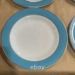 6 Vintage Pyrex Milk Glass Plates Turquoise Aqua Teal Blue Band Dinner 10