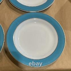 6 Vintage Pyrex Milk Glass Plates Turquoise Aqua Teal Blue Band Dinner 10