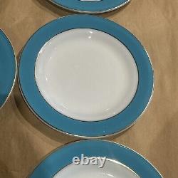 6 Vintage Pyrex Milk Glass Plates Turquoise Aqua Teal Blue Band Dinner 10