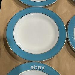 6 Vintage Pyrex Milk Glass Plates Turquoise Aqua Teal Blue Band Dinner 10