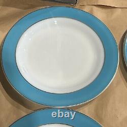 6 Vintage Pyrex Milk Glass Plates Turquoise Aqua Teal Blue Band Dinner 10