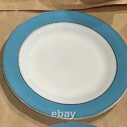 6 Vintage Pyrex Milk Glass Plates Turquoise Aqua Teal Blue Band Dinner 10