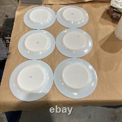 6 Vintage Pyrex Milk Glass Plates Turquoise Aqua Teal Blue Band Dinner 10