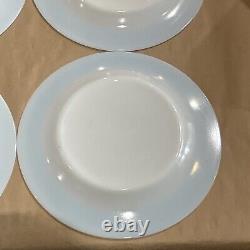 6 Vintage Pyrex Milk Glass Plates Turquoise Aqua Teal Blue Band Dinner 10