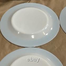 6 Vintage Pyrex Milk Glass Plates Turquoise Aqua Teal Blue Band Dinner 10