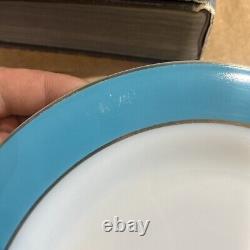 6 Vintage Pyrex Milk Glass Plates Turquoise Aqua Teal Blue Band Dinner 10