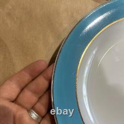 6 Vintage Pyrex Milk Glass Plates Turquoise Aqua Teal Blue Band Dinner 10