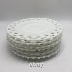 (6) Westmoreland White Milk Glass Doric Lace Platter Dinner Plate 12 Vintage