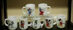 7 Fire King Anchor Hocking Mickey, Daisy Duck Etc. Milk Glass Mugs