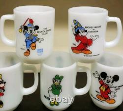 7 Fire King Anchor Hocking Mickey, Daisy Duck Etc. Milk Glass Mugs