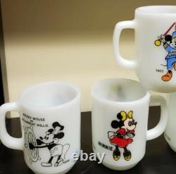 7 Fire King Anchor Hocking Mickey, Daisy Duck Etc. Milk Glass Mugs