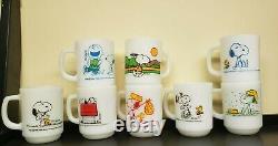 8 Fire King Anchor Hocking Snoopy Milk Glass Mugs Very Collectable