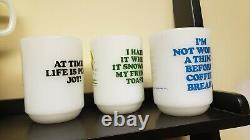 8 Fire King Anchor Hocking Snoopy Milk Glass Mugs Very Collectable