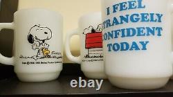 8 Fire King Anchor Hocking Snoopy Milk Glass Mugs Very Collectable