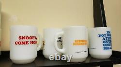 8 Fire King Anchor Hocking Snoopy Milk Glass Mugs Very Collectable