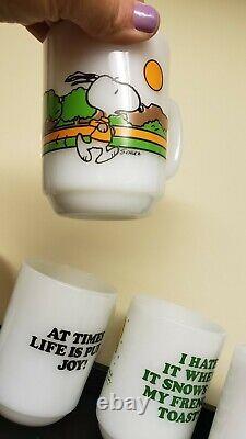 8 Fire King Anchor Hocking Snoopy Milk Glass Mugs Very Collectable