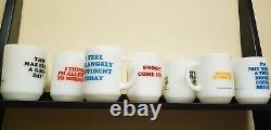 8 Fire King Anchor Hocking Snoopy Milk Glass Mugs Very Collectable