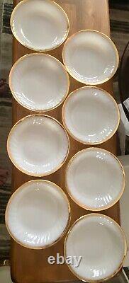 8 Vintage Anchor Hocking Fire-King Glass White Small Bowls With Gold Luster Rims