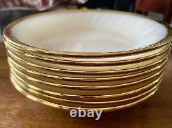 8 Vintage Anchor Hocking Fire-King Glass White Small Bowls With Gold Luster Rims