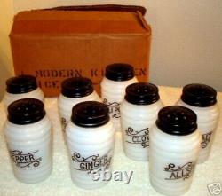 8 Vintage Hazel Atlas Round Small Modern Kitchen Spice Shaker Set Original Box