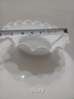 9.5 Fitter Vintage White Milk Glass Hurricane Ruffle Top Student Lamp Shade 10