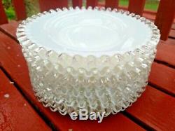 9 Fenton White Opalescent Milk Glass 8 1/2 In Silver Crest Salad Plates Dessert