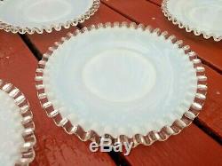 9 Fenton White Opalescent Milk Glass 8 1/2 In Silver Crest Salad Plates Dessert