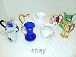 9 Vintage Milk/Cream Pitchers. Dresden, Milk Glass, Cobalt blue, Nippon