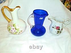 9 Vintage Milk/Cream Pitchers. Dresden, Milk Glass, Cobalt blue, Nippon