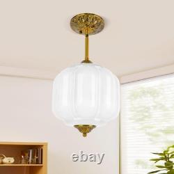 9in White Milk Glass Ceiling Light, LED Bulb Included, Vintage Schoolhouse Se