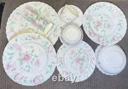 9pc Arcopal France VTG Florentine Plates, Bowls, Cups, Saucer & Glass White Milk