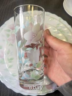 9pc Arcopal France VTG Florentine Plates, Bowls, Cups, Saucer & Glass White Milk