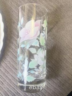 9pc Arcopal France VTG Florentine Plates, Bowls, Cups, Saucer & Glass White Milk