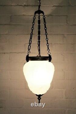 A Large Antique French Glass Ceiling Light Milk Glass Pendant Chandelier