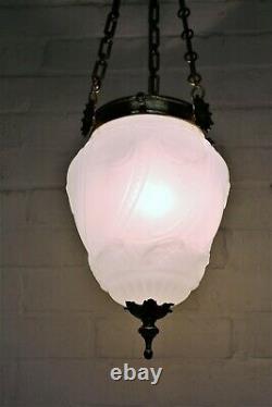 A Large Antique French Glass Ceiling Light Milk Glass Pendant Chandelier