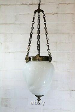 A Large Antique French Glass Ceiling Light Milk Glass Pendant Chandelier