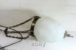 A Large Antique French Glass Ceiling Light Milk Glass Pendant Chandelier