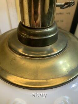 ANTIQ Victorian Cherub Baby Face Hurricane GWTW Milk Glass Electric Lamp 29 1/4