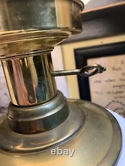ANTIQ Victorian Cherub Baby Face Hurricane GWTW Milk Glass Electric Lamp 29 1/4