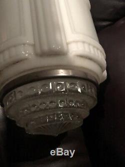 ANTIQUE 1920s ART DECO MILK GLASS SKYSCRAPER LIGHT FIXTURE PENDANT