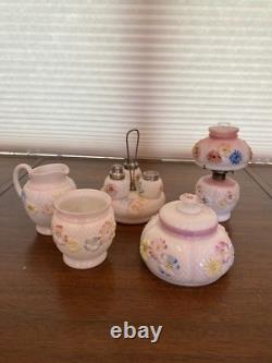 ANTIQUE EAPG Consolidated Glass Co. COSMOS Milk Glass Floral Dish SET (8)