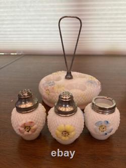 ANTIQUE EAPG Consolidated Glass Co. COSMOS Milk Glass Floral Dish SET (8)